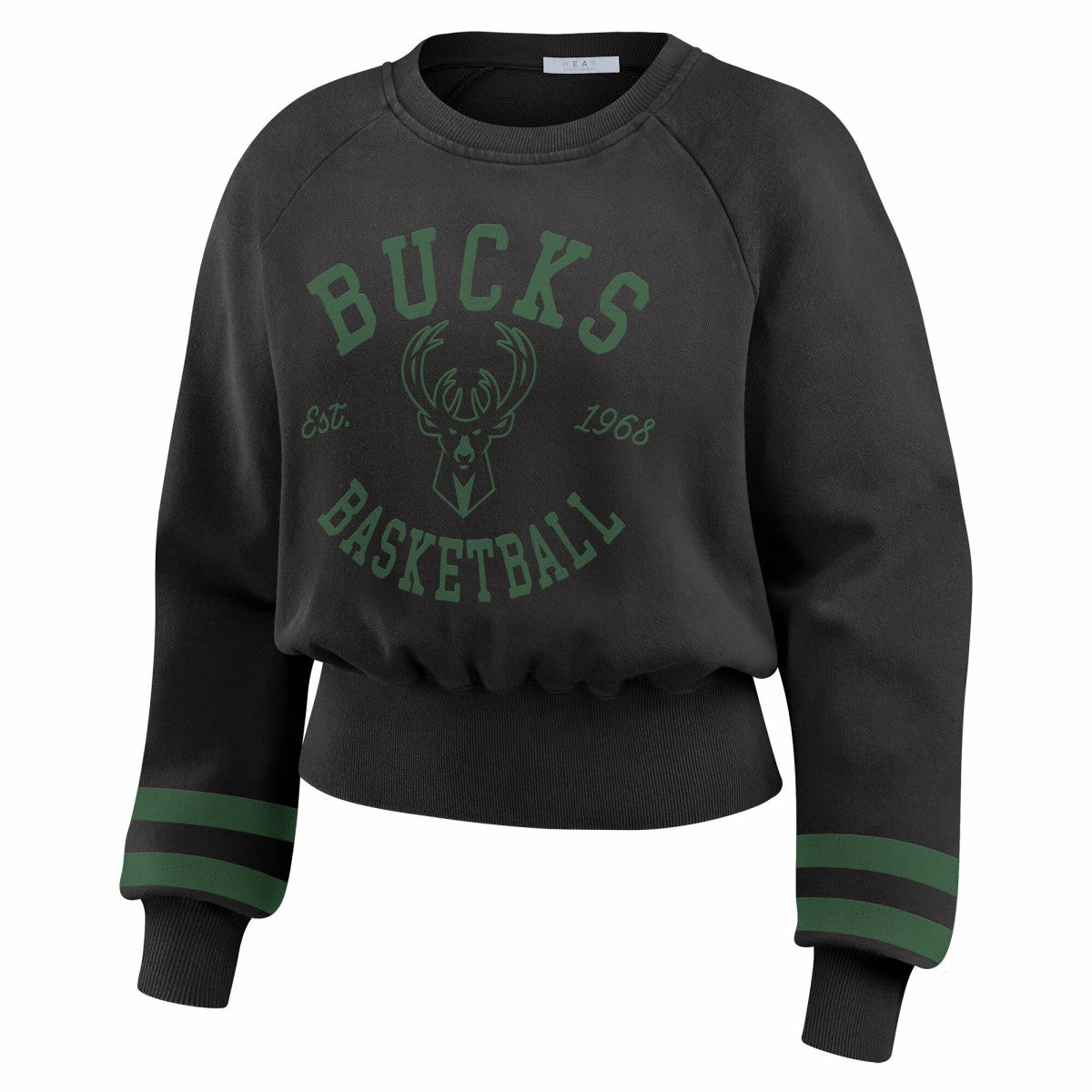 NBA - Milwaukee Bucks WEAR by Erin Andrews Women's Vintage Raglan Cropped Pullover Sweatshirt - Black