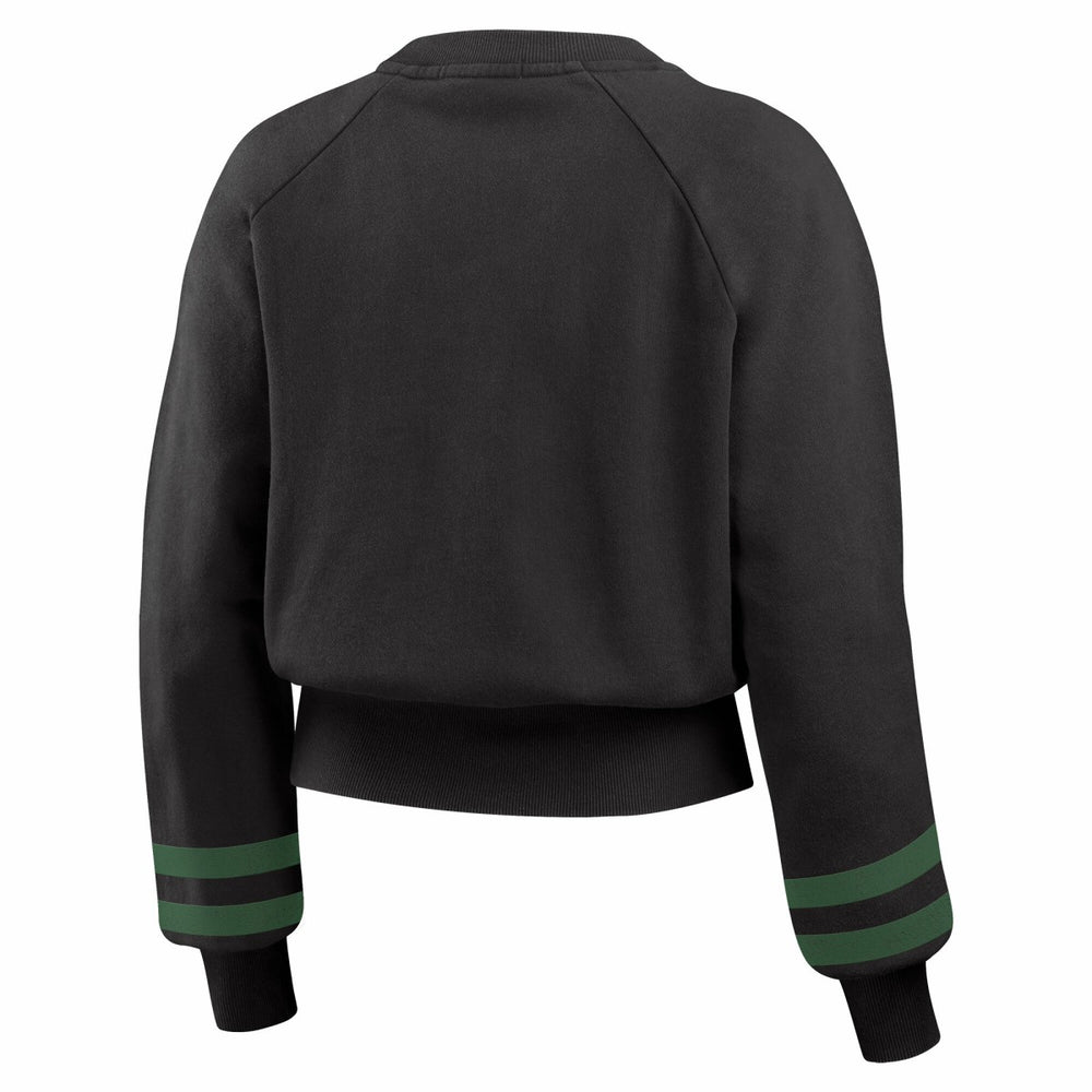NBA - Milwaukee Bucks WEAR by Erin Andrews Women's Vintage Raglan Cropped Pullover Sweatshirt - Black