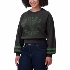 NBA - Milwaukee Bucks WEAR by Erin Andrews Women's Vintage Raglan Cropped Pullover Sweatshirt - Black