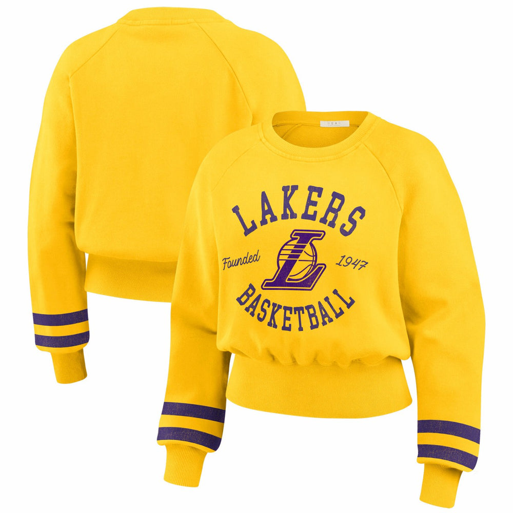 NBA - Los Angeles Lakers WEAR by Erin Andrews Women's Vintage Raglan Cropped Pullover Sweatshirt - Gold