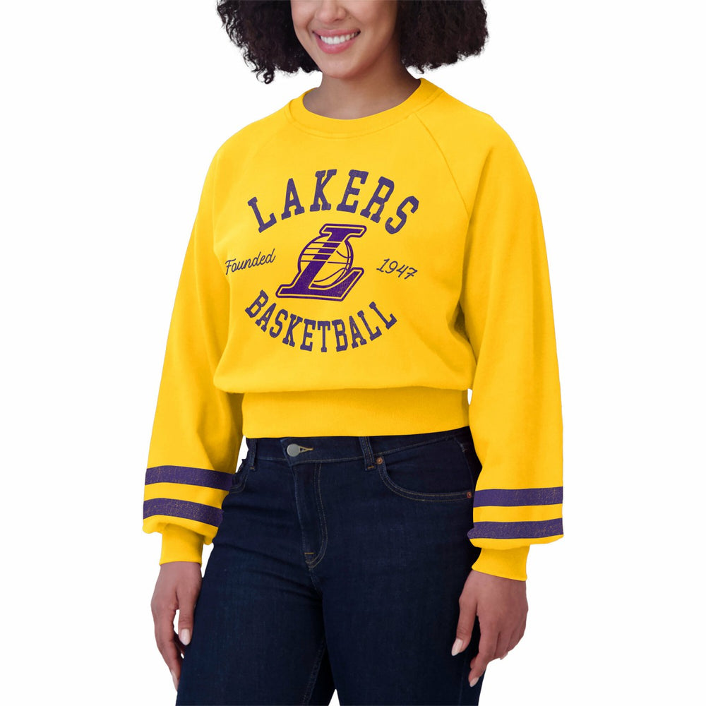 NBA - Los Angeles Lakers WEAR by Erin Andrews Women's Vintage Raglan Cropped Pullover Sweatshirt - Gold