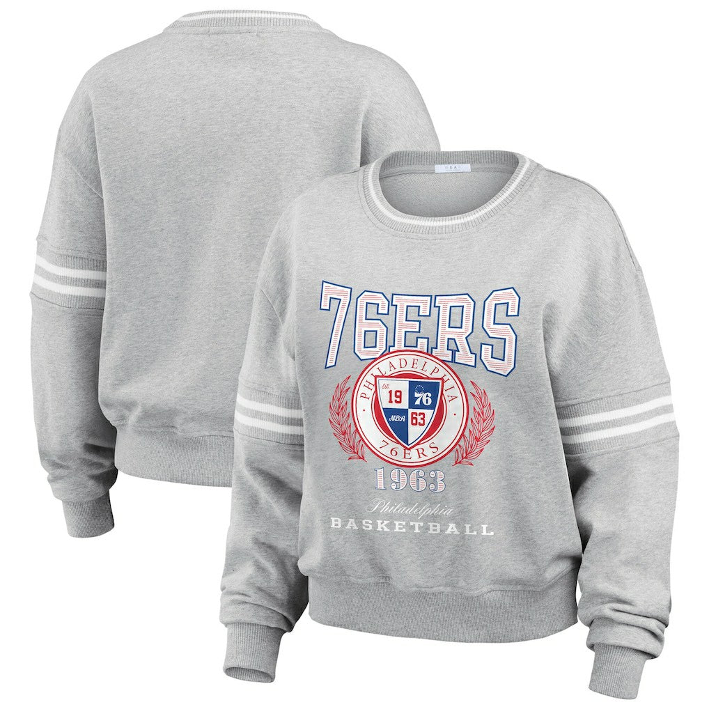 NBA - Philadelphia 76ers WEAR by Erin Andrews Women's French Terry Pullover Sweatshirt - Heather Gray