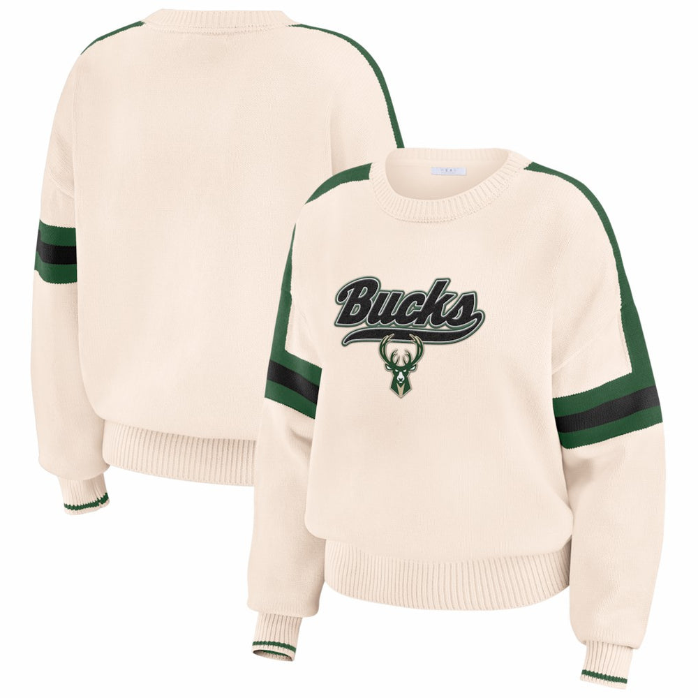 NBA - Milwaukee Bucks WEAR by Erin Andrews Women's Stripe Pullover Sweater - Cream