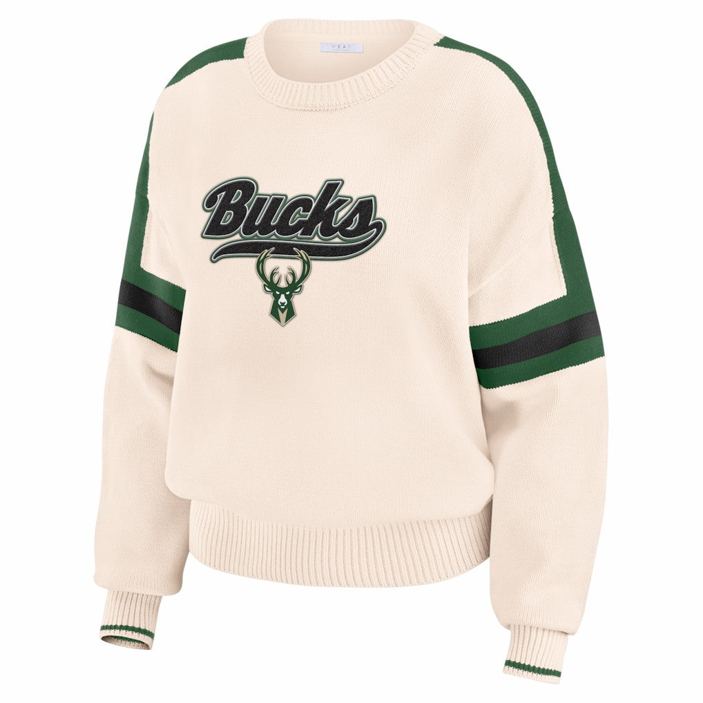 NBA - Milwaukee Bucks WEAR by Erin Andrews Women's Stripe Pullover Sweater - Cream