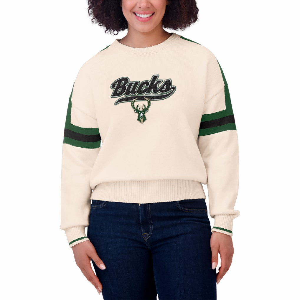 NBA - Milwaukee Bucks WEAR by Erin Andrews Women's Stripe Pullover Sweater - Cream