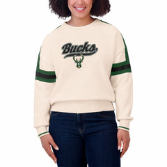NBA - Milwaukee Bucks WEAR by Erin Andrews Women's Stripe Pullover Sweater - Cream