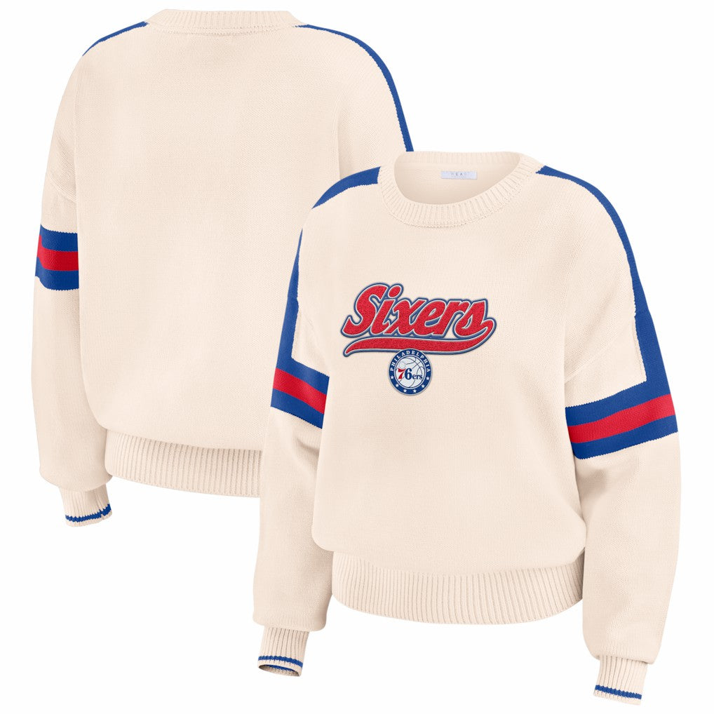 NBA - Philadelphia 76ers WEAR by Erin Andrews Women's Stripe Pullover Sweater - Cream