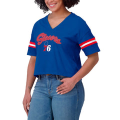 NBA - Philadelphia 76ers WEAR by Erin Andrews Women's Color Block Boxy V-Neck T-Shirt - Royal