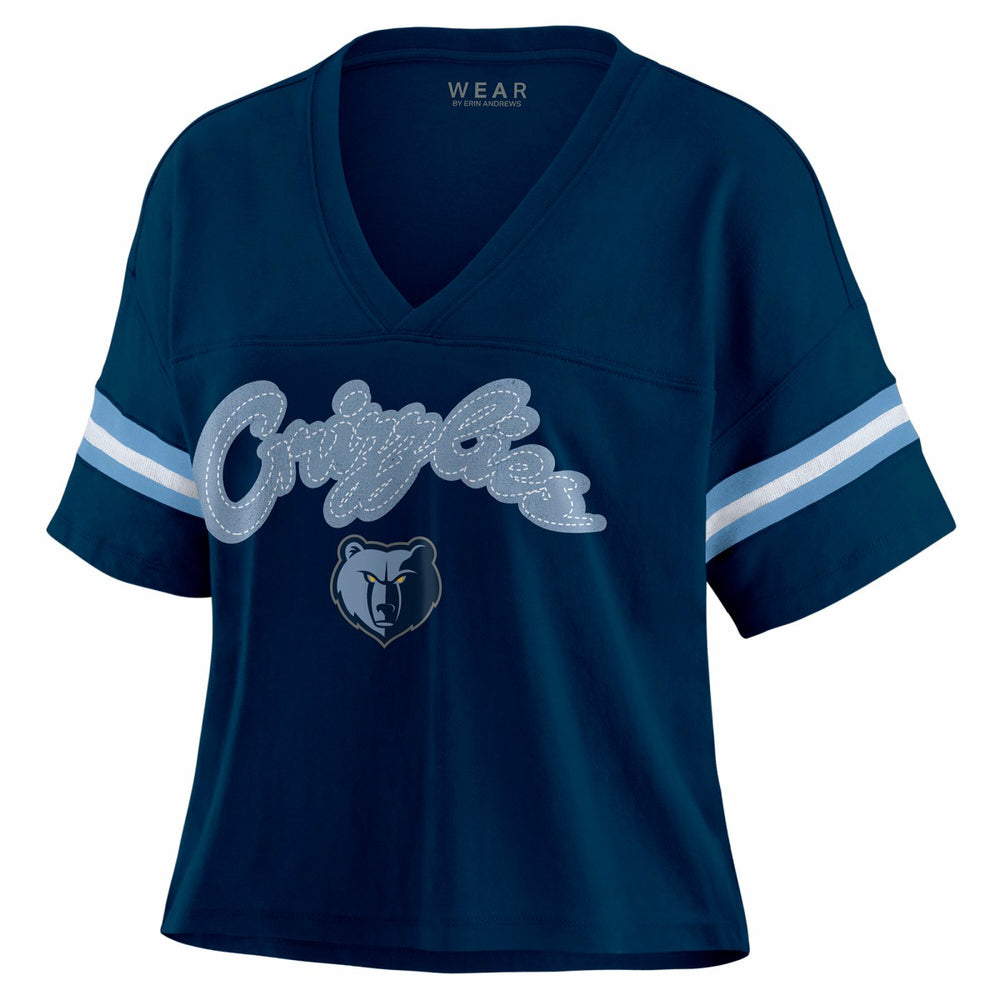 NBA - Memphis Grizzlies WEAR by Erin Andrews Women's Color Block Boxy V-Neck T-Shirt - Navy