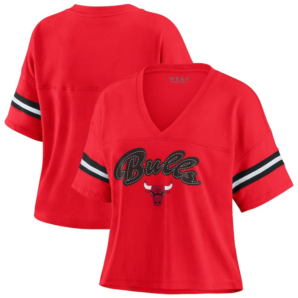 NBA - Chicago Bulls WEAR by Erin Andrews Women's Color Block Boxy V-Neck T-Shirt - Red