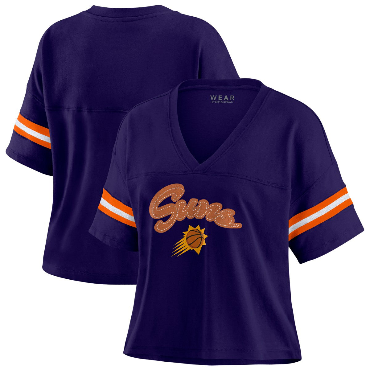 NBA - Phoenix Suns WEAR by Erin Andrews Women's Plus Size Color Block Boxy V-Neck T-Shirt - Purple