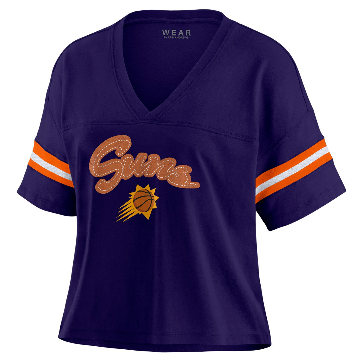NBA - Phoenix Suns WEAR by Erin Andrews Women's Plus Size Color Block Boxy V-Neck T-Shirt - Purple