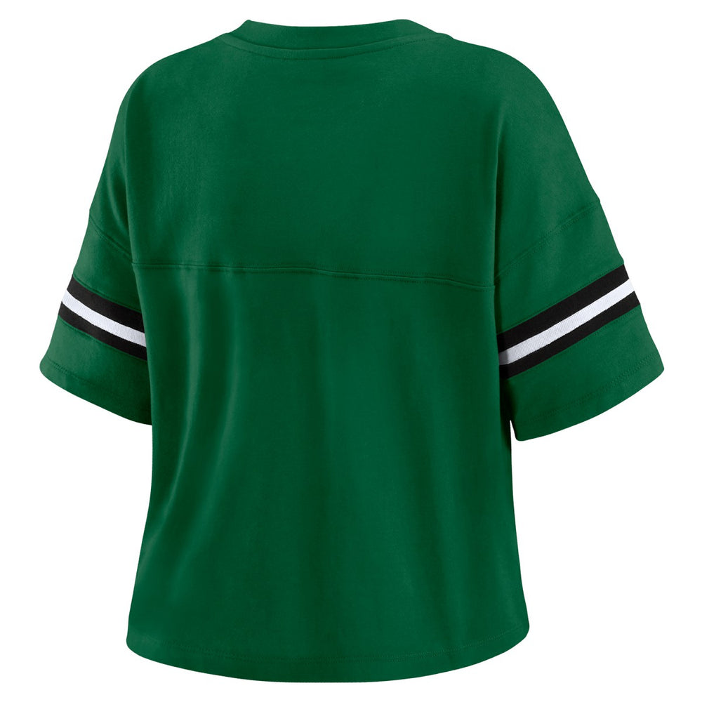 NBA - Milwaukee Bucks WEAR by Erin Andrews Women's Plus Size Color Block Boxy V-Neck T-Shirt - Hunter Green