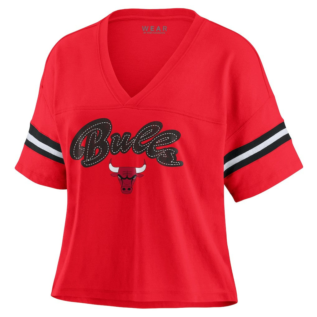 NBA - Chicago Bulls WEAR by Erin Andrews Women's Plus Size Color Block Boxy V-Neck T-Shirt - Red