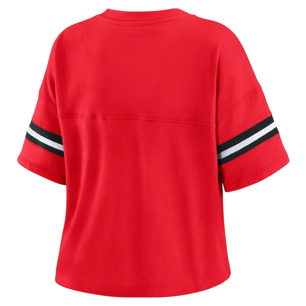 NBA - Chicago Bulls WEAR by Erin Andrews Women's Plus Size Color Block Boxy V-Neck T-Shirt - Red