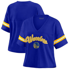 NBA - Golden State Warriors WEAR by Erin Andrews Women's Plus Size Color Block Boxy V-Neck T-Shirt - Royal