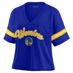 NBA - Golden State Warriors WEAR by Erin Andrews Women's Plus Size Color Block Boxy V-Neck T-Shirt - Royal