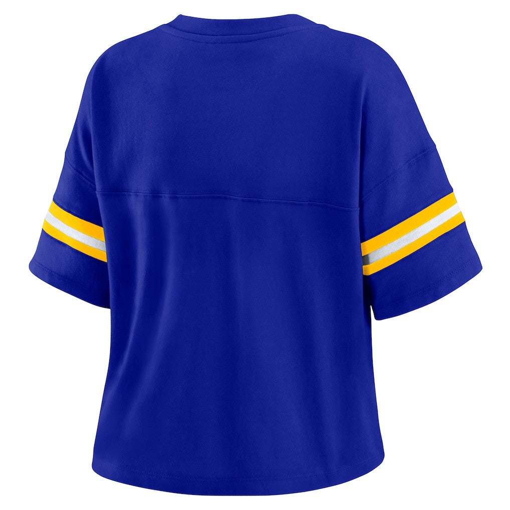 NBA - Golden State Warriors WEAR by Erin Andrews Women's Plus Size Color Block Boxy V-Neck T-Shirt - Royal