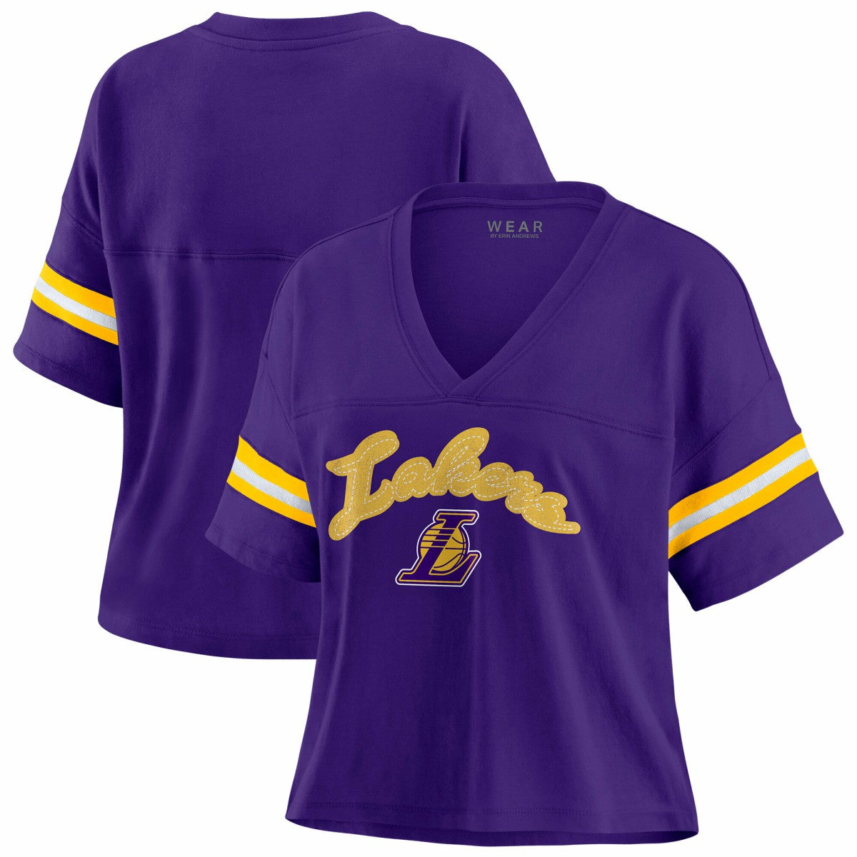 NBA - Los Angeles Lakers WEAR by Erin Andrews Women's Plus Size Color Block Boxy V-Neck T-Shirt - Purple