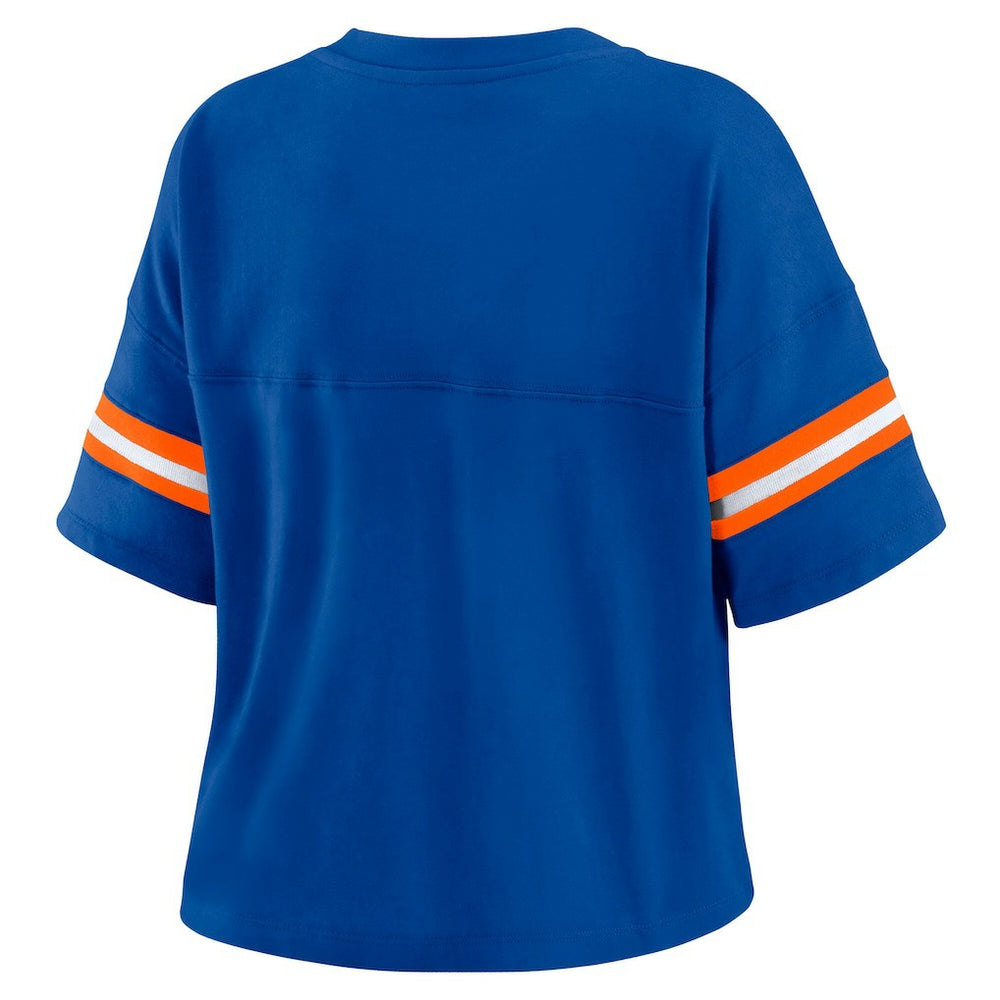 NBA - New York Knicks WEAR by Erin Andrews Women's Plus Size Color Block Boxy V-Neck T-Shirt - Blue