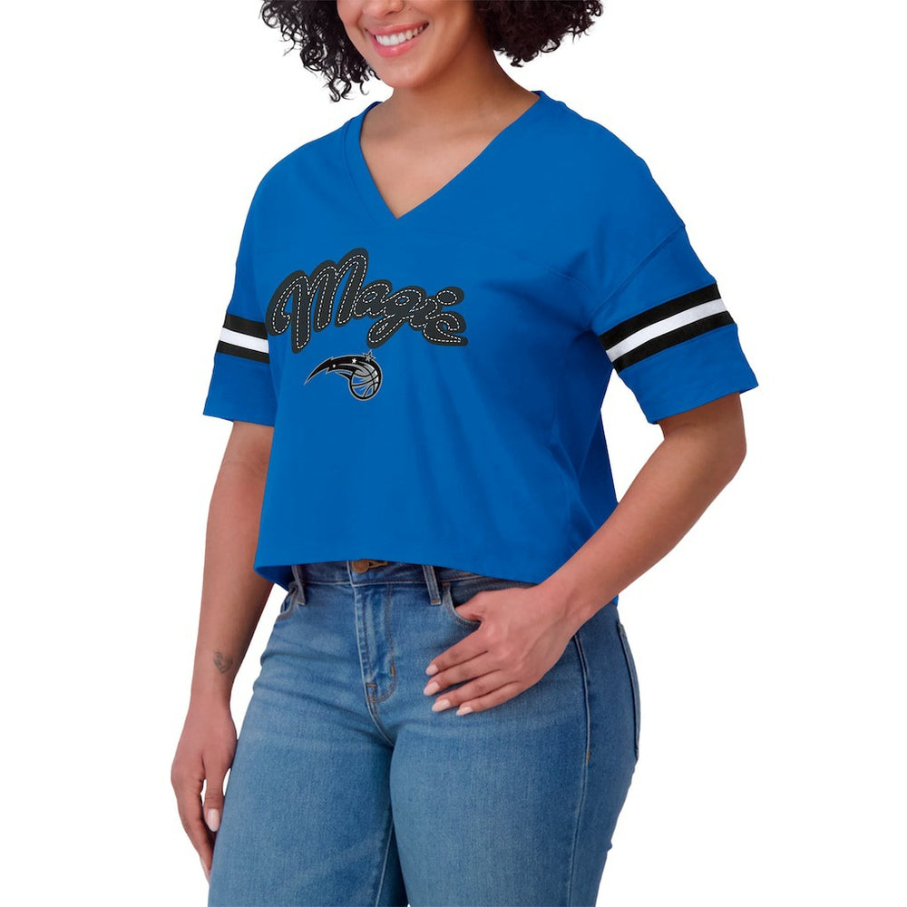 NBA - Orlando Magic WEAR by Erin Andrews Women's Plus Size Color Block Boxy V-Neck T-Shirt - Blue