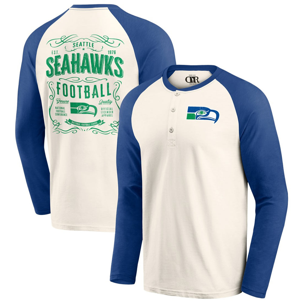 Seattle Seahawks Darius Rucker Collection Raglan Henley Long Sleeve T-Shirt Cream/Royal - Fanatics