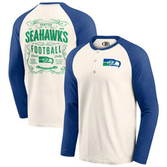 Seattle Seahawks Darius Rucker Collection Raglan Henley Long Sleeve T-Shirt Cream/Royal - Fanatics