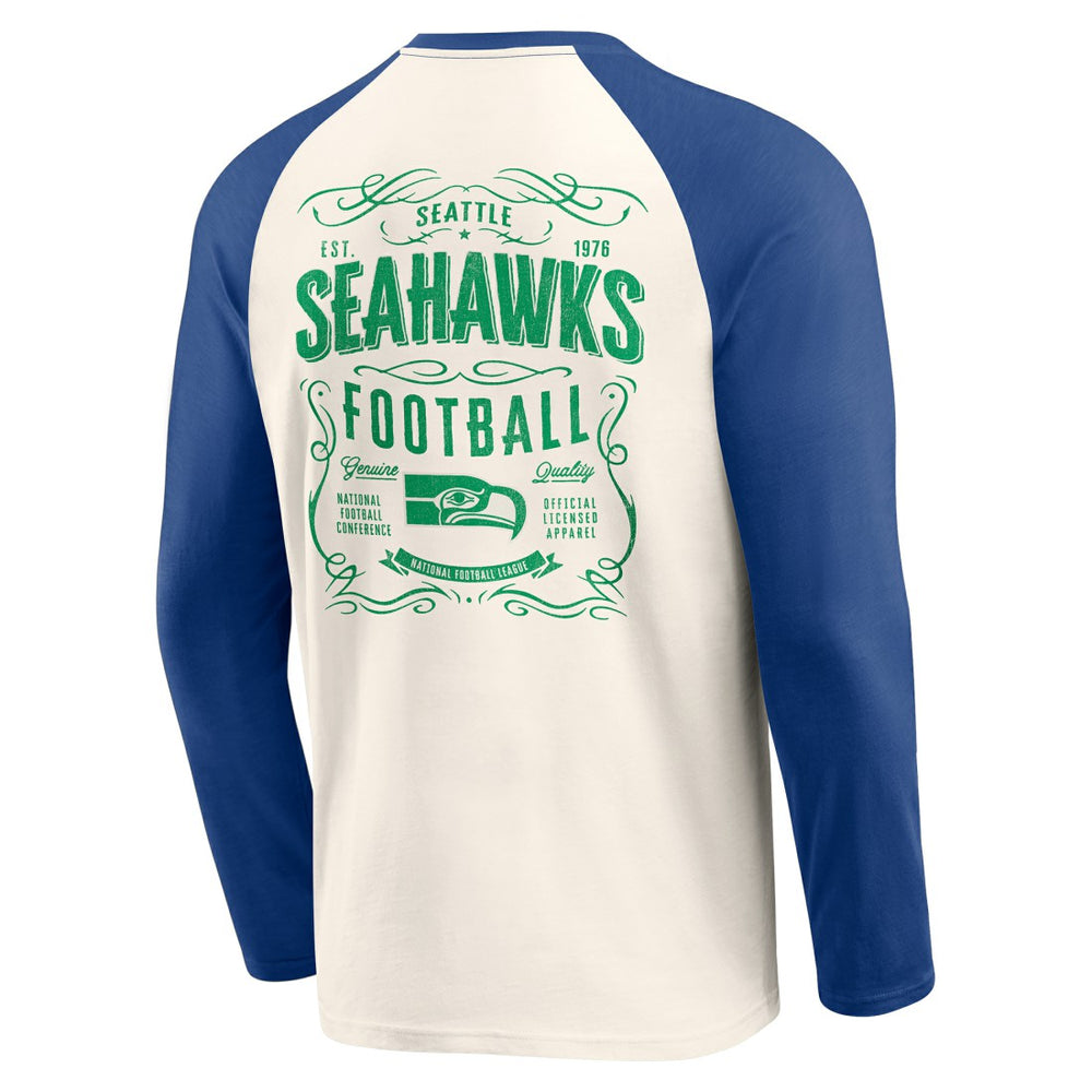 Seattle Seahawks Darius Rucker Collection Raglan Henley Long Sleeve T-Shirt Cream/Royal - Fanatics