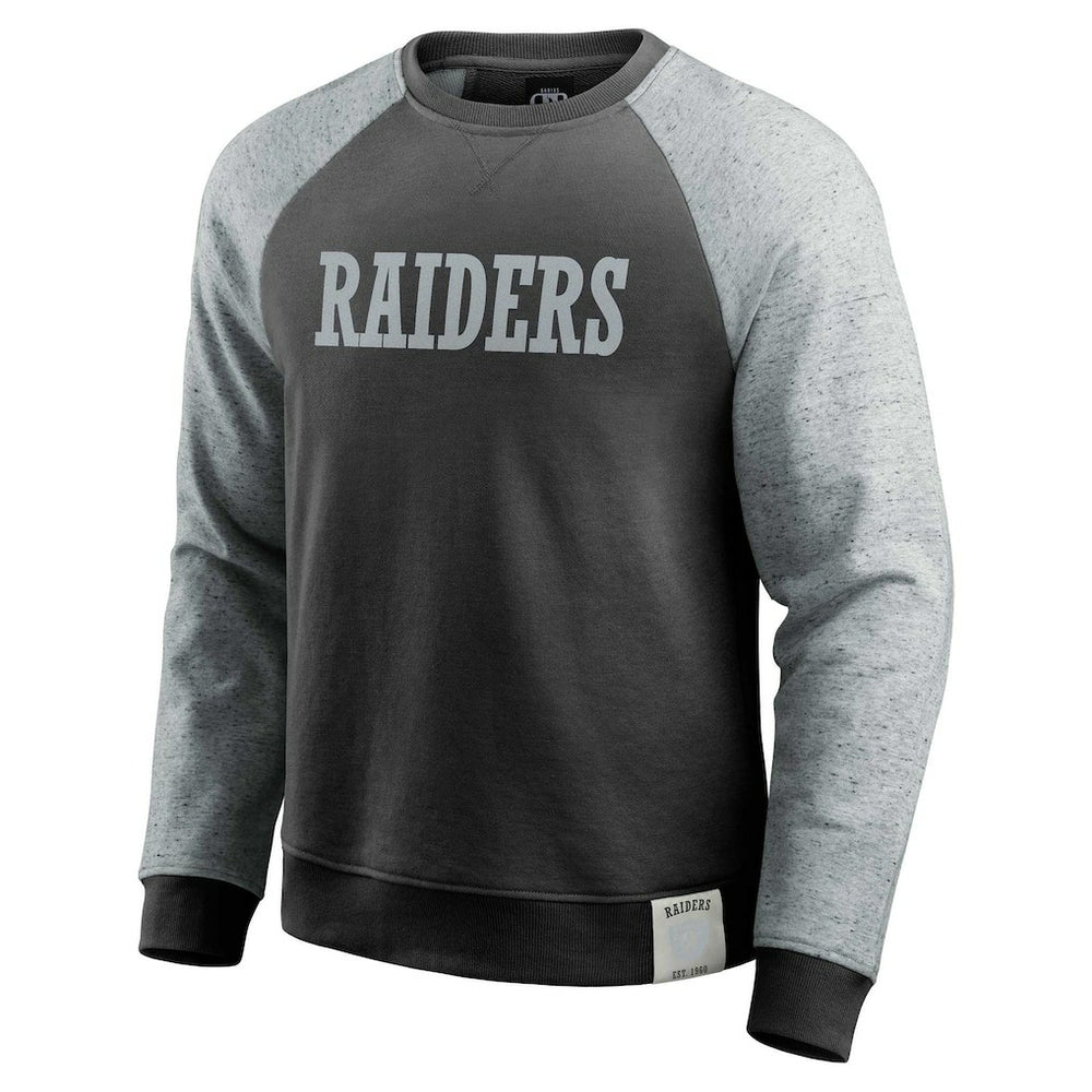Las Vegas Raiders Darius Rucker Collection Colorblock Pullover Sweatshirt Black/Heather Gray - Fanatics