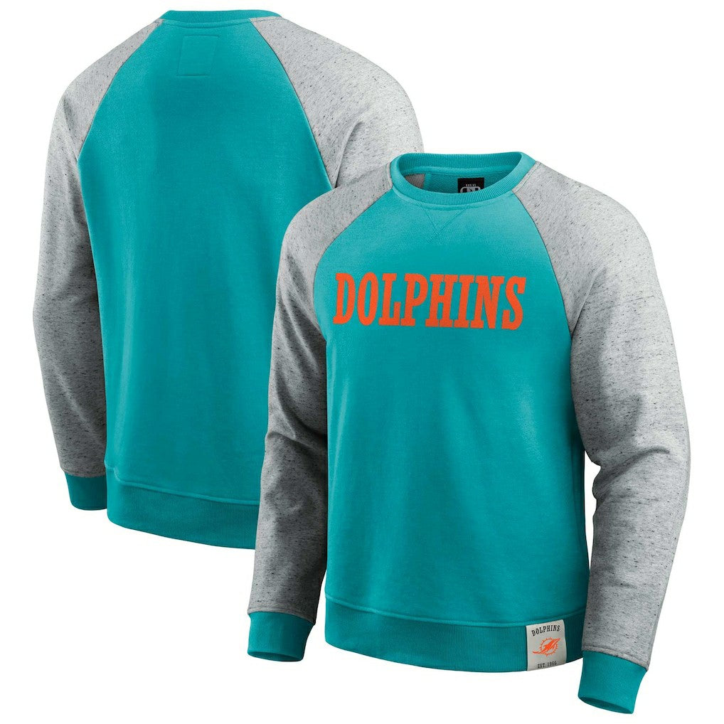 Miami Dolphins Darius Rucker Collection Colorblock Pullover Sweatshirt Aqua/Heather Gray - Fanatics