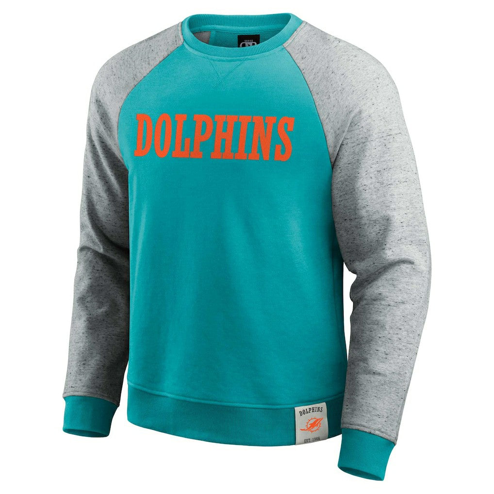 Miami Dolphins Darius Rucker Collection Colorblock Pullover Sweatshirt Aqua/Heather Gray - Fanatics