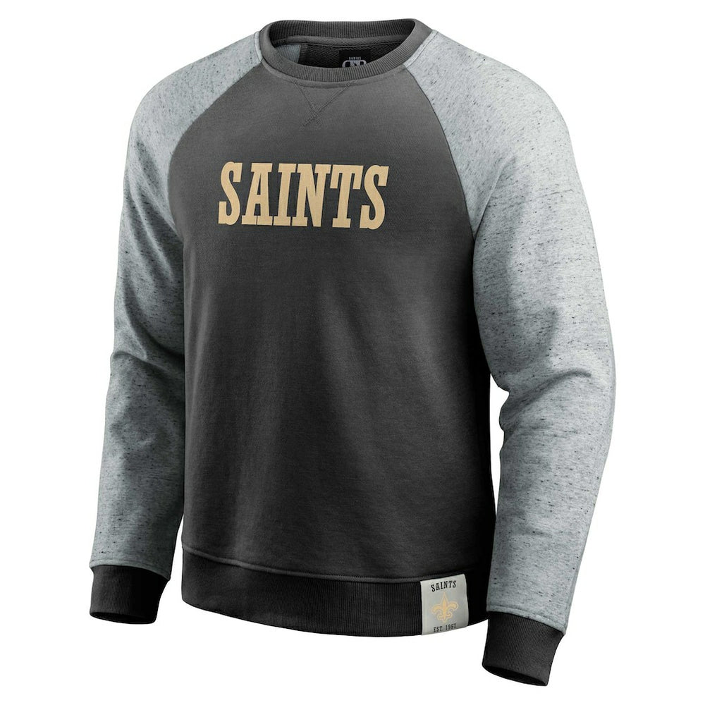 New Orleans Saints Darius Rucker Collection Colorblock Pullover Sweatshirt Black/Heather Gray - Fanatics