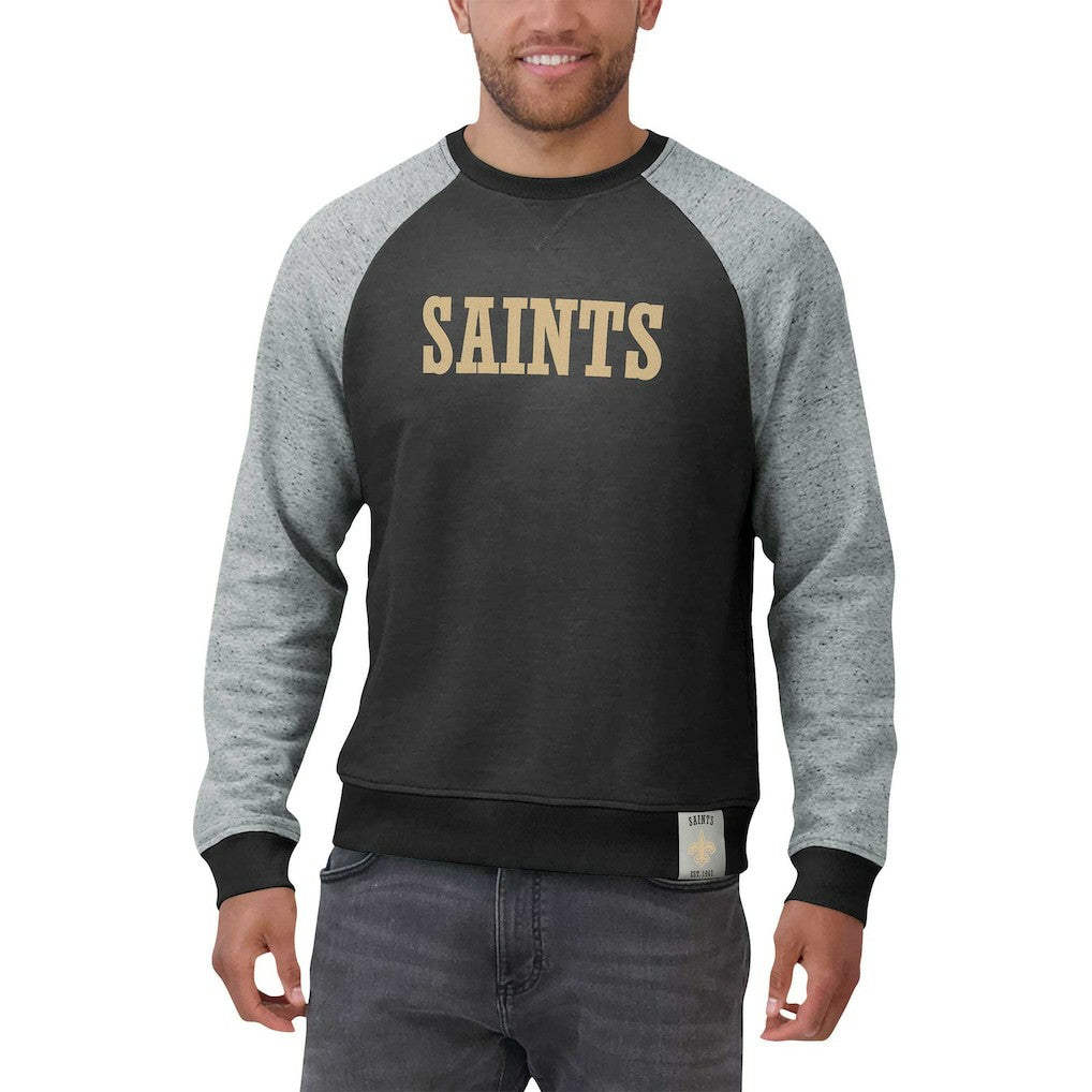 New Orleans Saints Darius Rucker Collection Colorblock Pullover Sweatshirt Black/Heather Gray - Fanatics