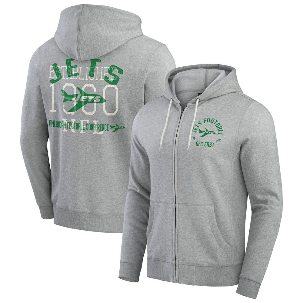 New York Jets Darius Rucker Collection Vintage Stripe Full-Zip Hoodie Heather Gray - Fanatics