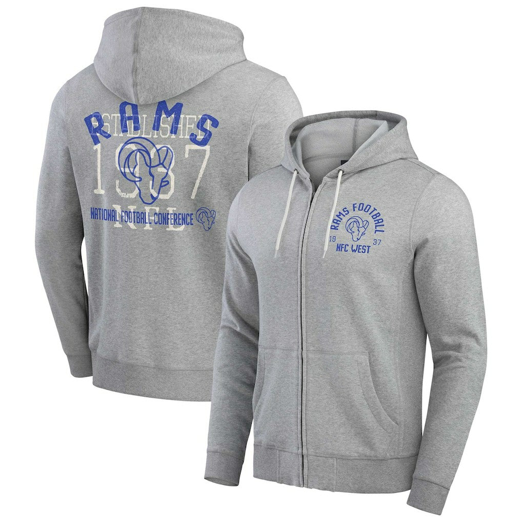 Los Angeles Rams Darius Rucker Collection Vintage Stripe Full-Zip Hoodie Heather Gray - Fanatics