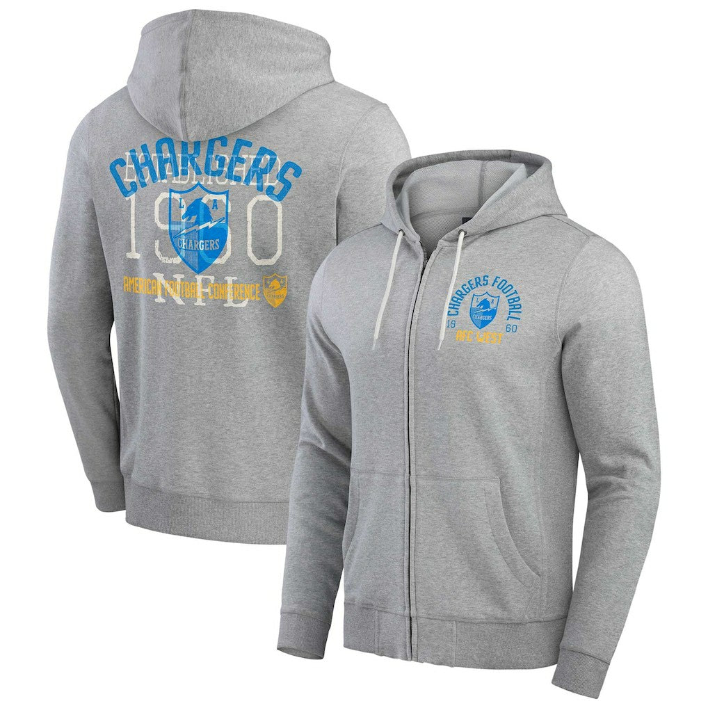 Los Angeles Chargers Darius Rucker Collection Vintage Stripe Full-Zip Hoodie Heather Gray - Fanatics