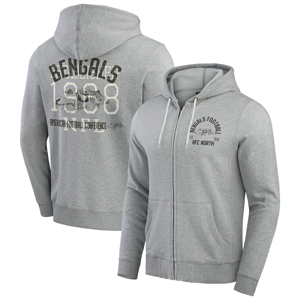 Cincinnati Bengals Darius Rucker Collection Vintage Stripe Full-Zip Hoodie Heather Gray - Fanatics