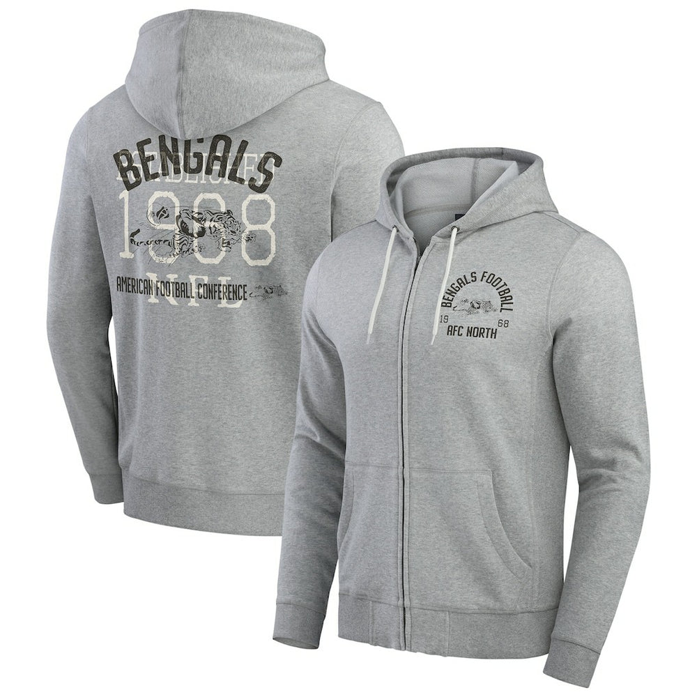 Cincinnati Bengals Darius Rucker Collection Vintage Stripe Full-Zip Hoodie Heather Gray - Fanatics