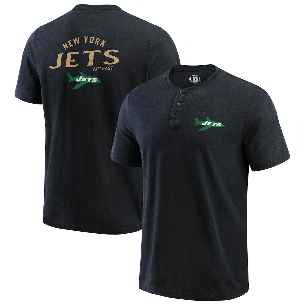 New York Jets Darius Rucker Collection Washed Henley T-Shirt Black - Fanatics
