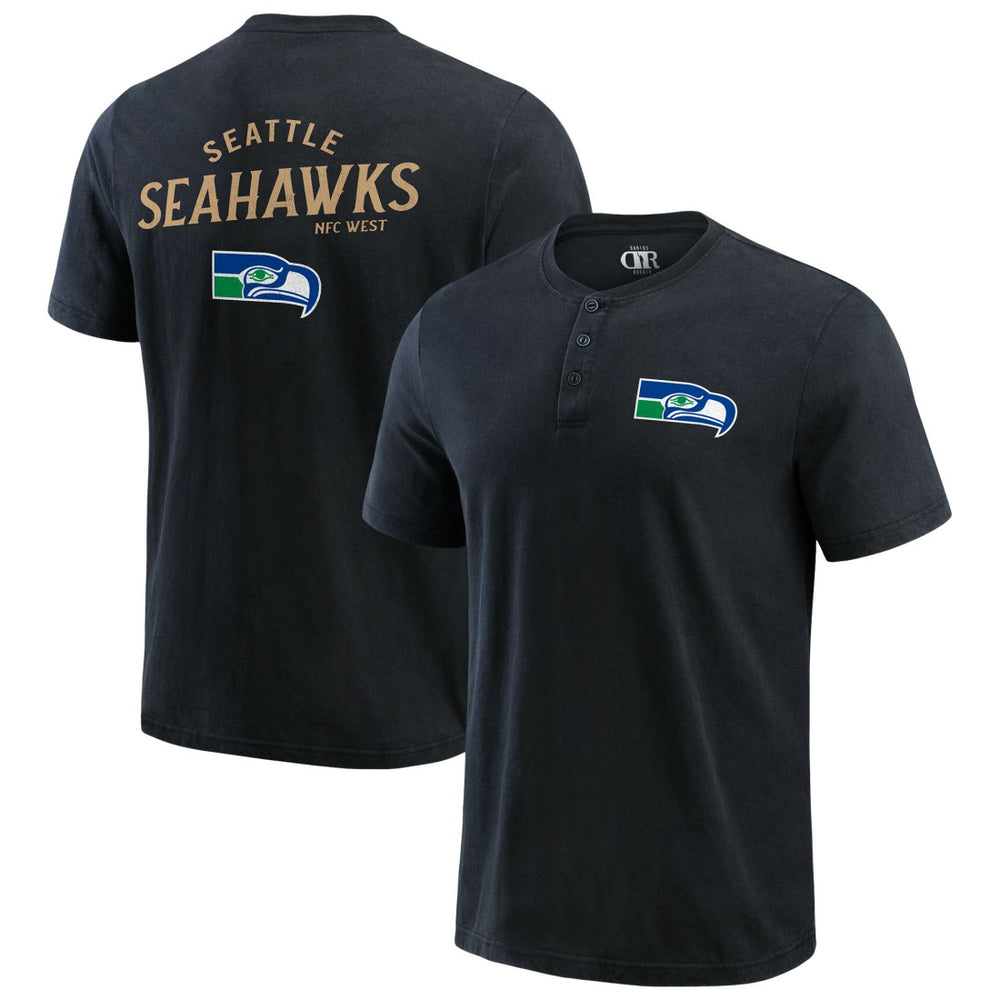 Seattle Seahawks Darius Rucker Collection Washed Henley T-Shirt Black - Fanatics