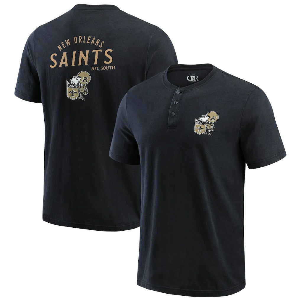 New Orleans Saints Darius Rucker Collection Washed Henley T-Shirt Black - Fanatics