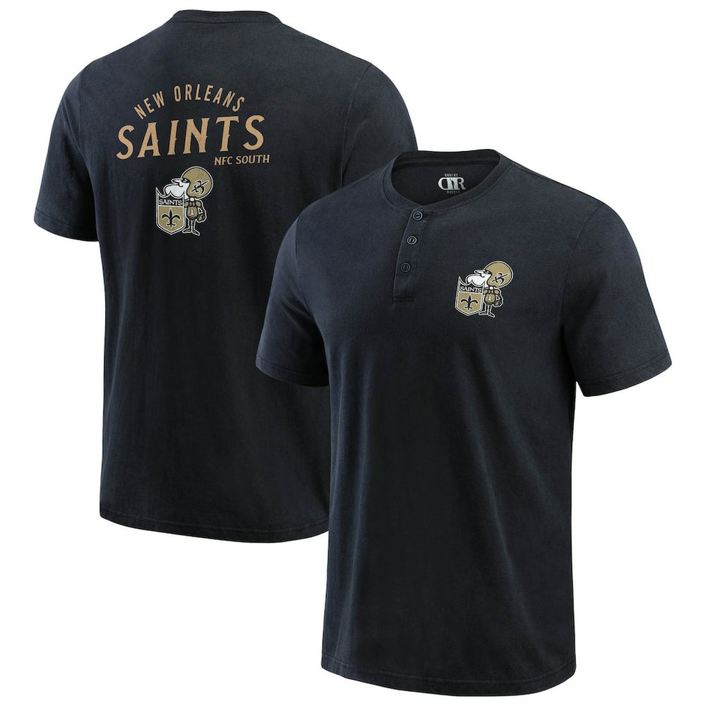 New Orleans Saints Darius Rucker Collection Washed Henley T-Shirt Black - Fanatics