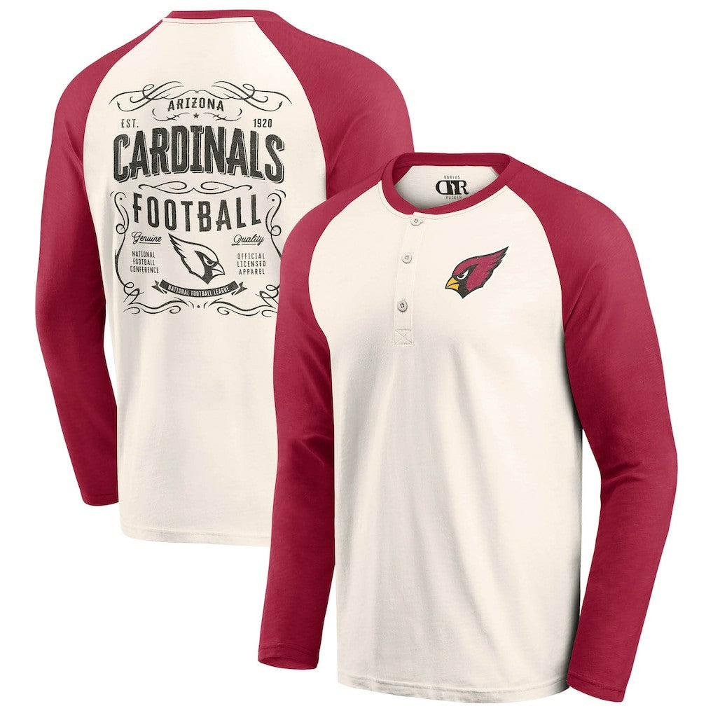 Arizona Cardinals Darius Rucker Collection Raglan Henley T-Shirt Cream/Cardinal - Fanatics