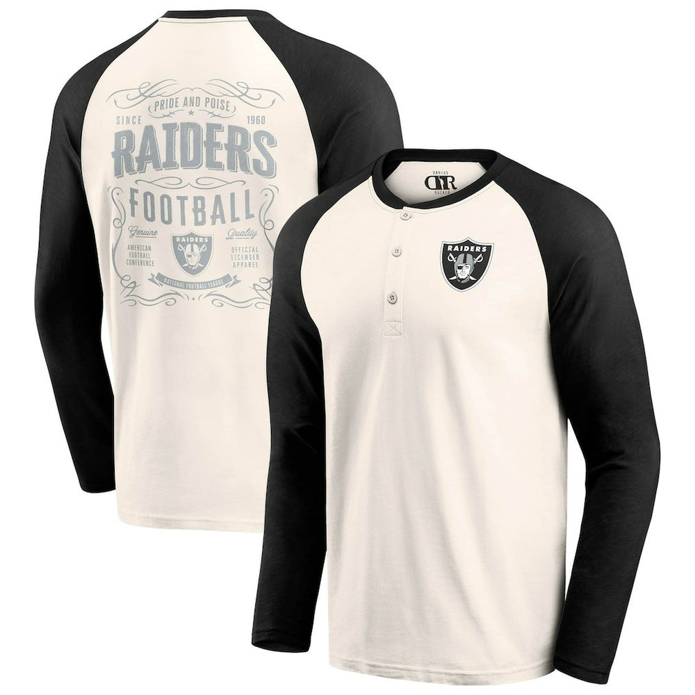 Las Vegas Raiders Darius Rucker Collection Raglan Henley T-Shirt Cream/Black - Fanatics
