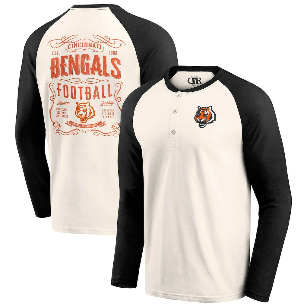 Cincinnati Bengals Darius Rucker Collection Raglan Henley T-Shirt Cream/Black - Fanatics
