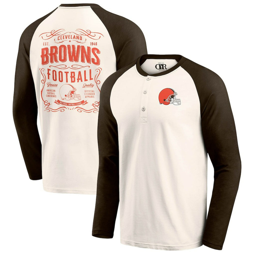 Cleveland Browns Darius Rucker Collection Raglan Henley T-Shirt Cream/Brown - Fanatics