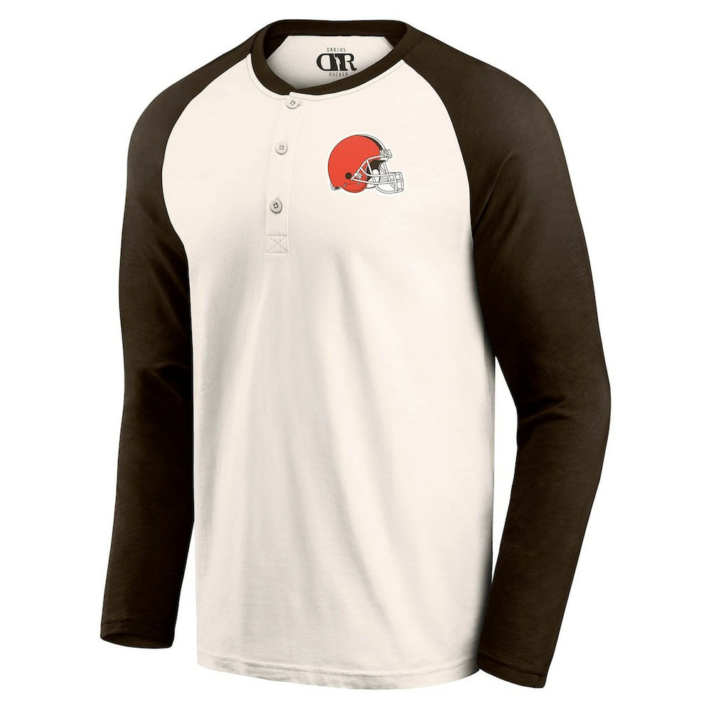 Cleveland Browns Darius Rucker Collection Raglan Henley T-Shirt Cream/Brown - Fanatics