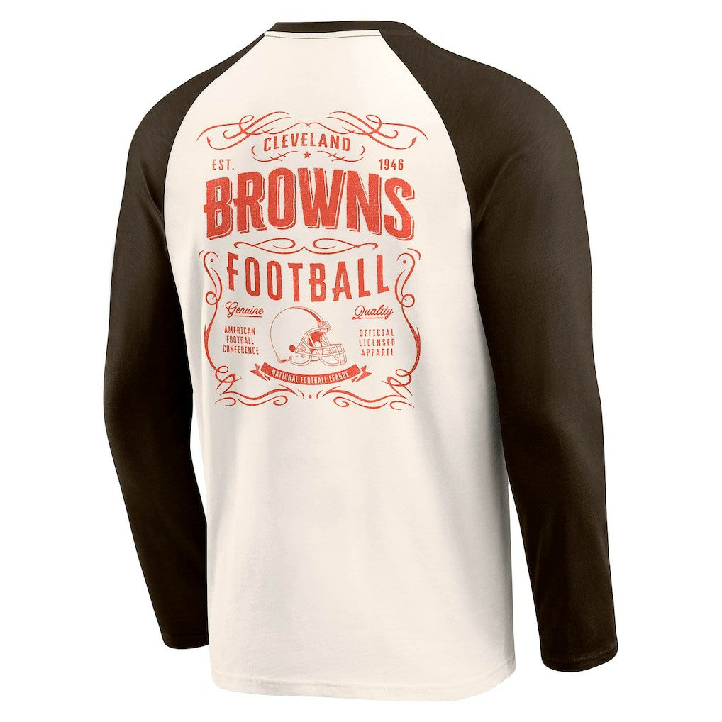 Cleveland Browns Darius Rucker Collection Raglan Henley T-Shirt Cream/Brown - Fanatics