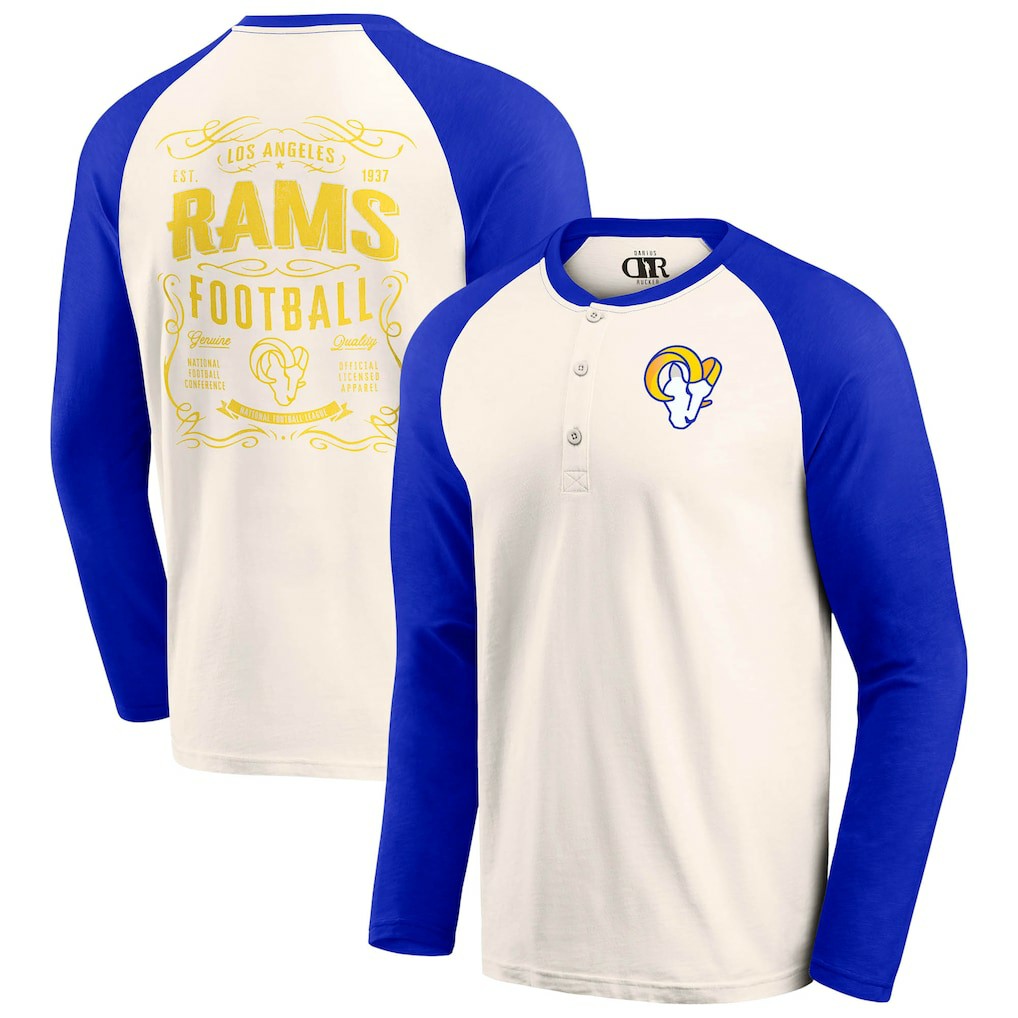 Los Angeles Rams Darius Rucker Collection Raglan Henley T-Shirt Cream/Royal - Fanatics