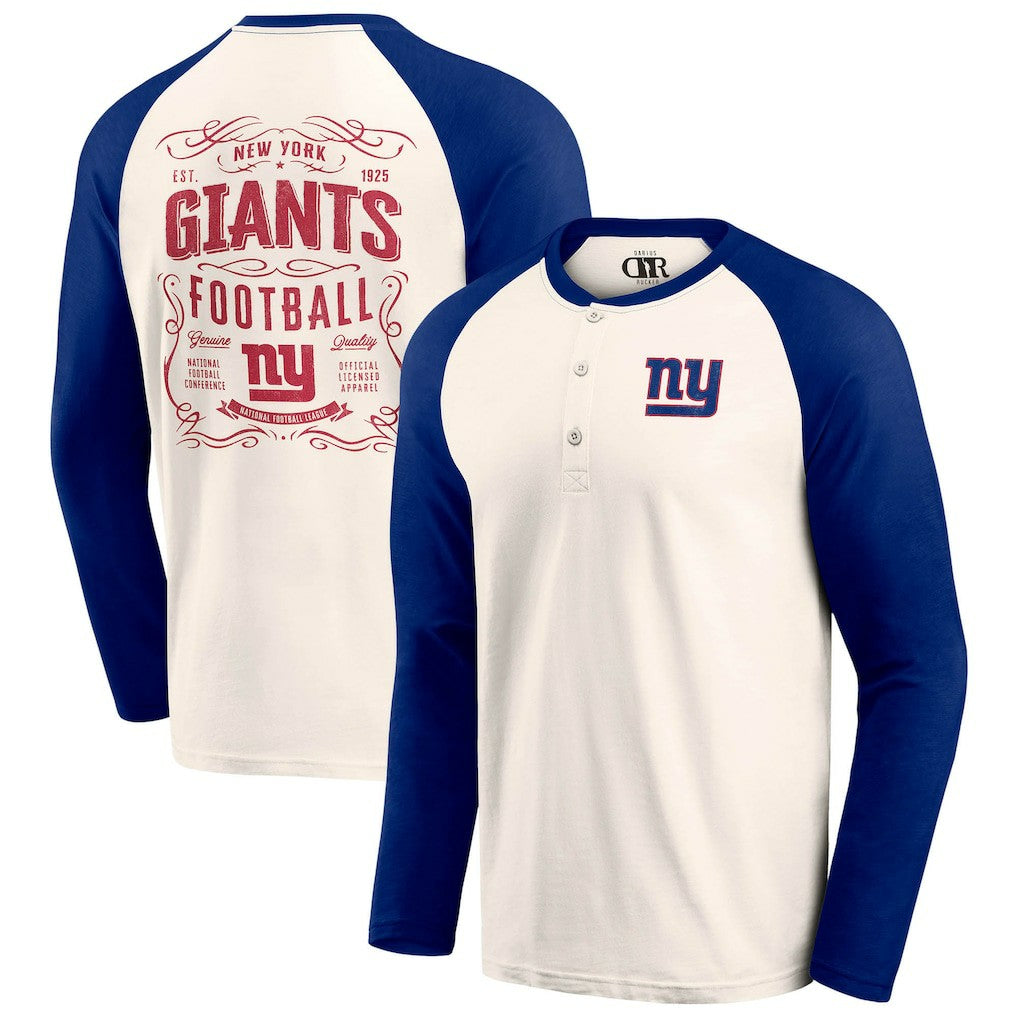 New York Giants Darius Rucker Collection Raglan Henley T-Shirt Cream/Royal - Fanatics